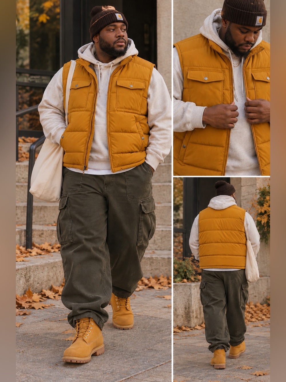Goodfellow Men's Quilted Puffer Vest in Dark Mustard Yellow